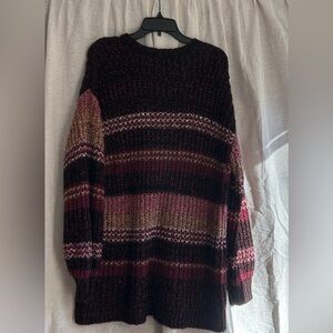 Lane Bryant loose knit burgundy tan tunic length sweater Size 18-20